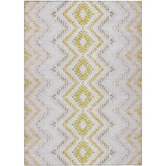 Pearl Ivory And Artichoke Green Geometric Washable Indoor Outdoor Area Rug Photo 2