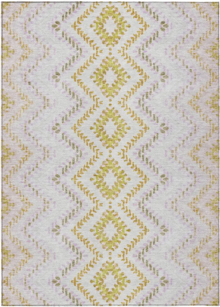 Pearl Ivory And Artichoke Green Geometric Washable Indoor Outdoor Area Rug Photo 2