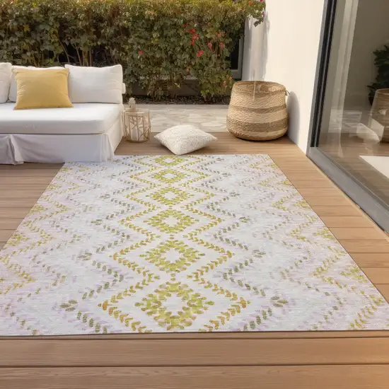 Pearl Ivory And Artichoke Green Geometric Washable Indoor Outdoor Area Rug Photo 9