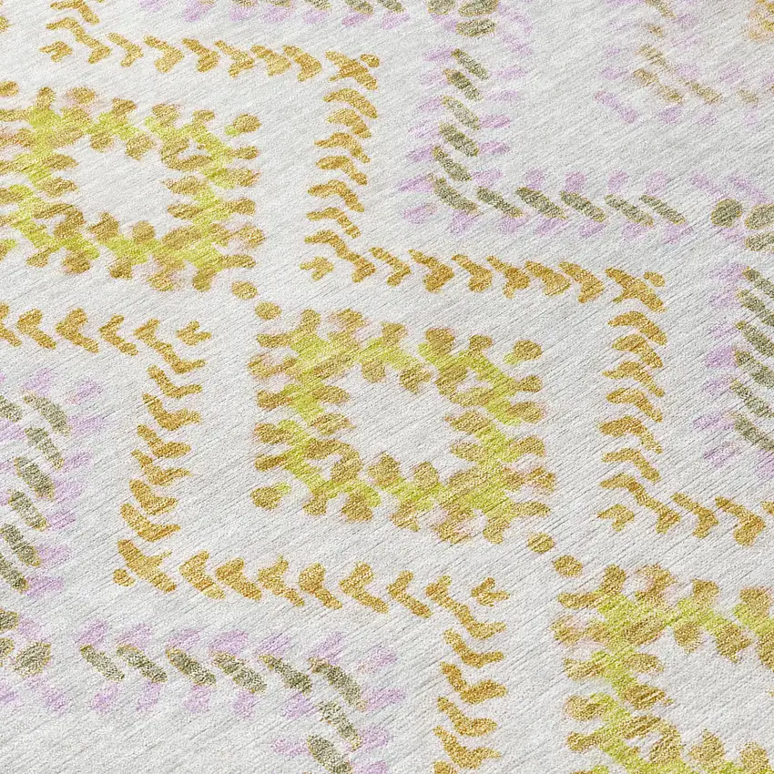 Pearl Ivory And Artichoke Green Geometric Washable Indoor Outdoor Area Rug Photo 7