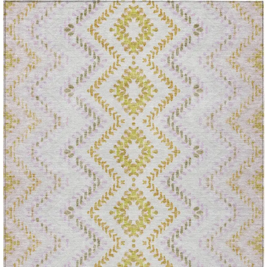 Pearl Ivory And Artichoke Green Geometric Washable Indoor Outdoor Area Rug Photo 8