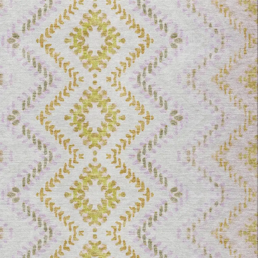 Pearl Ivory And Artichoke Green Geometric Washable Indoor Outdoor Area Rug Photo 6