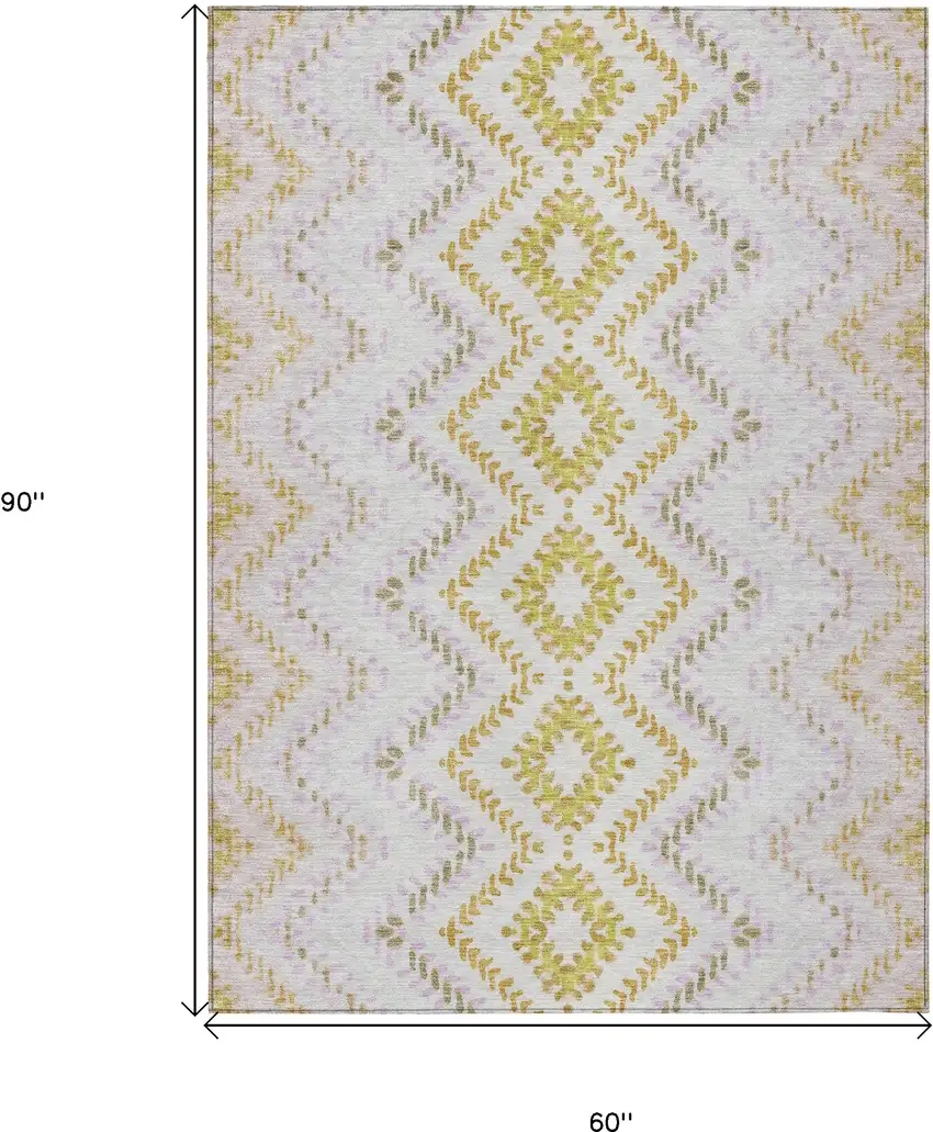Pearl Ivory And Artichoke Green Geometric Washable Indoor Outdoor Area Rug Photo 3