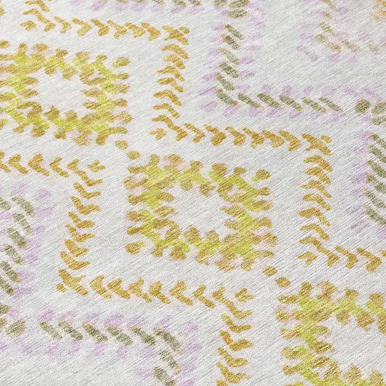 Pearl Ivory And Artichoke Green Geometric Washable Indoor Outdoor Area Rug Photo 7
