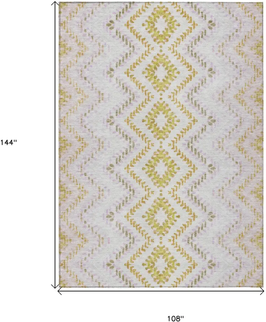 Pearl Ivory And Artichoke Green Geometric Washable Indoor Outdoor Area Rug Photo 3