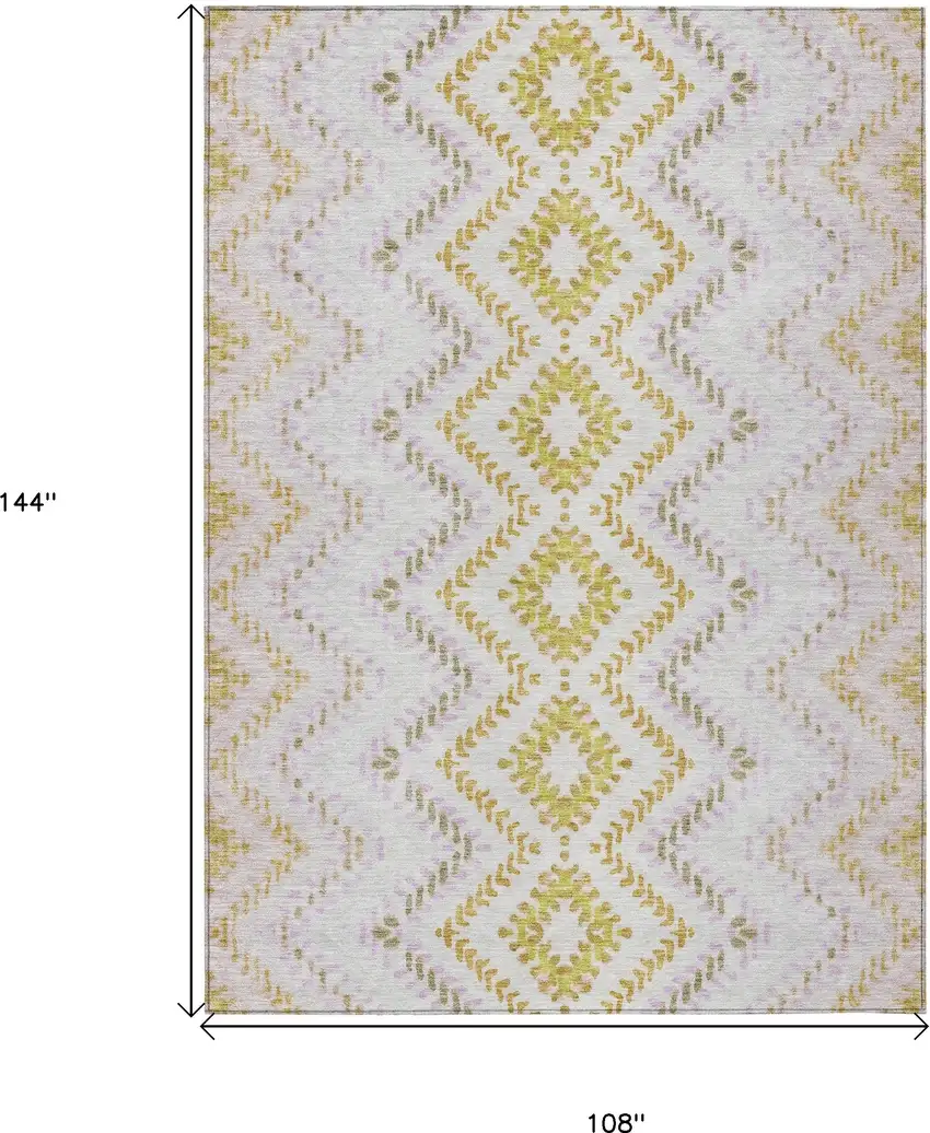 Pearl Ivory And Artichoke Green Geometric Washable Indoor Outdoor Area Rug Photo 3