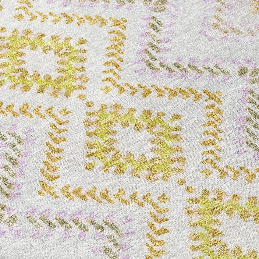 Pearl Ivory And Artichoke Green Geometric Washable Indoor Outdoor Area Rug Photo 6