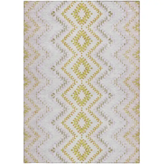 Pearl Ivory And Artichoke Green Geometric Washable Indoor Outdoor Area Rug Photo 8