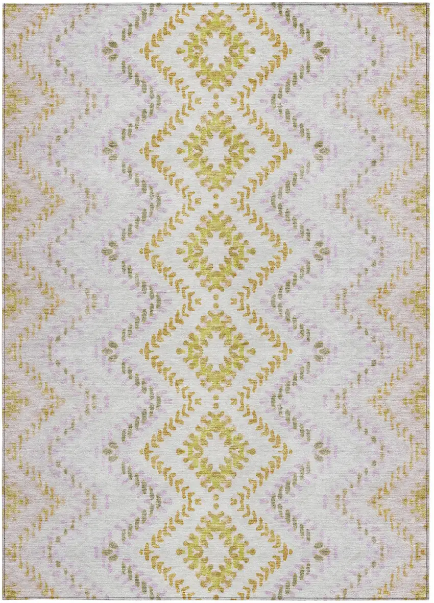Pearl Ivory And Artichoke Green Geometric Washable Indoor Outdoor Area Rug Photo 8