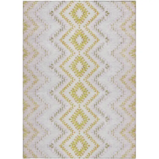 Pearl Ivory And Artichoke Green Geometric Washable Indoor Outdoor Area Rug Photo 8