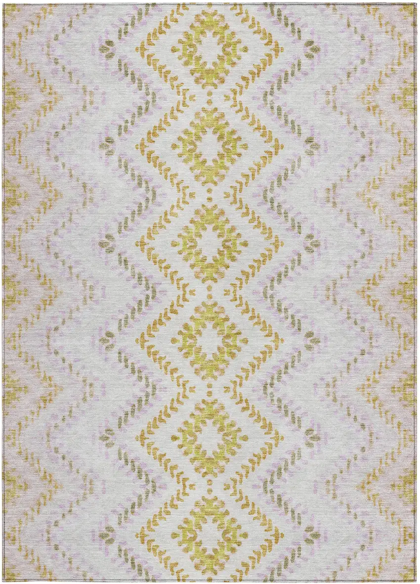 Pearl Ivory And Artichoke Green Geometric Washable Indoor Outdoor Area Rug Photo 8