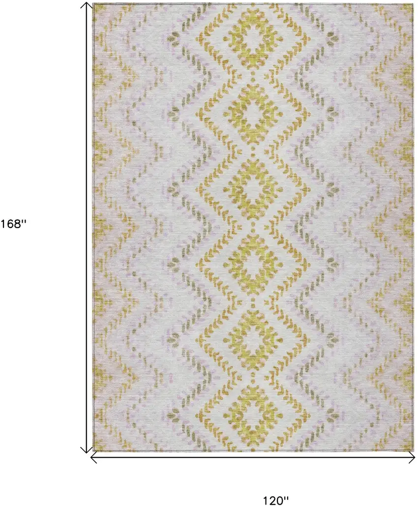 Pearl Ivory And Artichoke Green Geometric Washable Indoor Outdoor Area Rug Photo 3