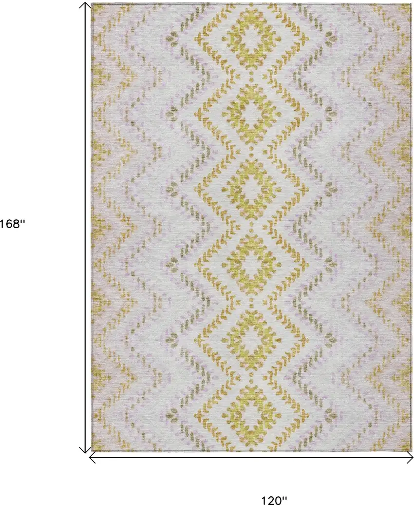 Pearl Ivory And Artichoke Green Geometric Washable Indoor Outdoor Area Rug Photo 3
