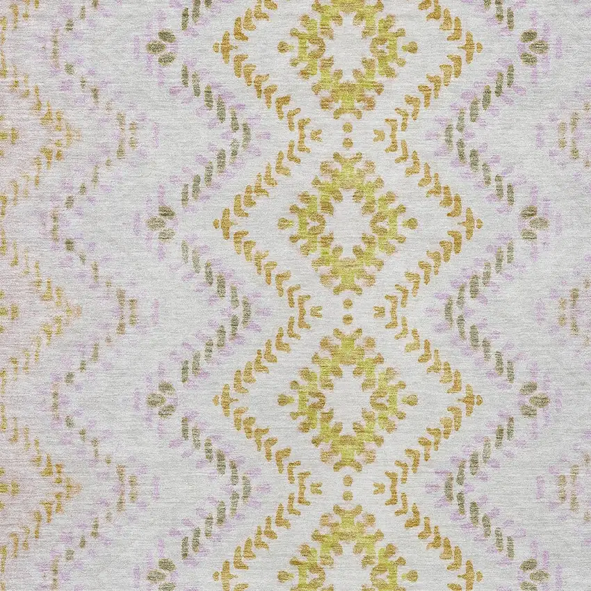 Pearl Ivory And Artichoke Green Geometric Washable Indoor Outdoor Area Rug Photo 6