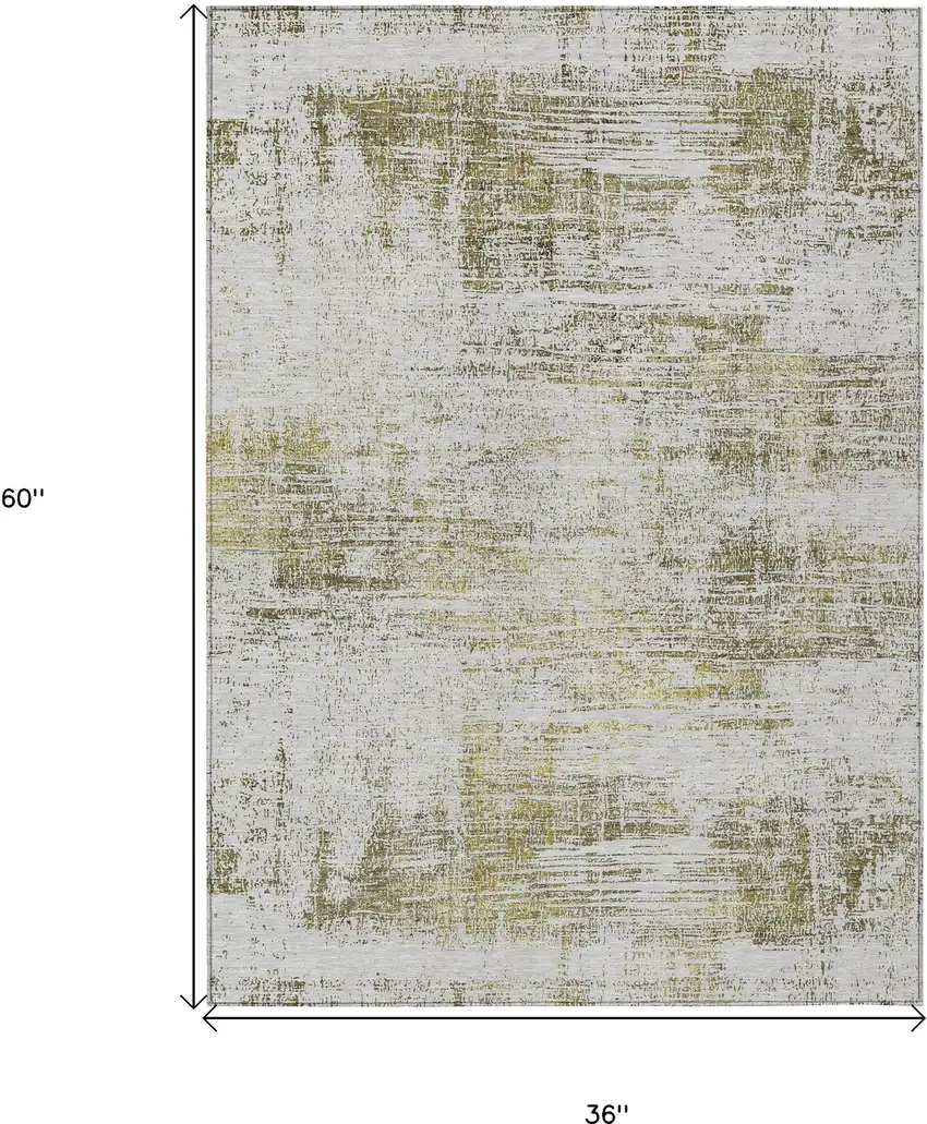 Pearl Ivory And Gold Abstract Washable Indoor Outdoor Area Rug Photo 3