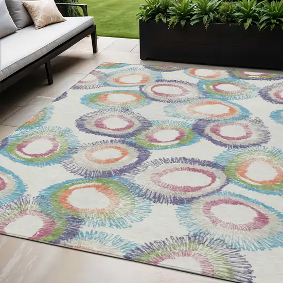 Pearl Ivory And Green Geometric Washable Indoor Outdoor Area Rug Photo 1