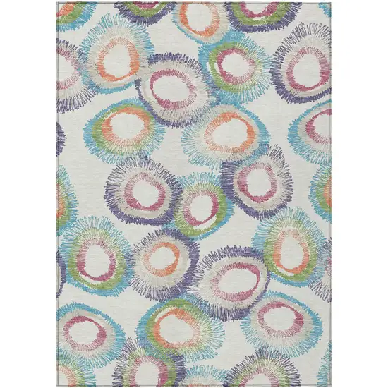 Pearl Ivory And Green Geometric Washable Indoor Outdoor Area Rug Photo 4