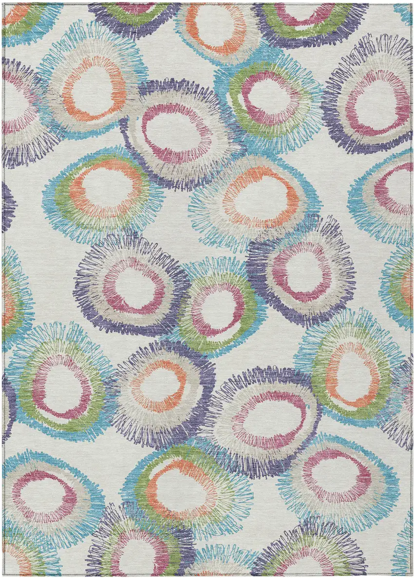 Pearl Ivory And Green Geometric Washable Indoor Outdoor Area Rug Photo 4