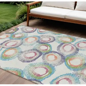 Photo of Pearl Ivory And Green Geometric Washable Indoor Outdoor Area Rug
