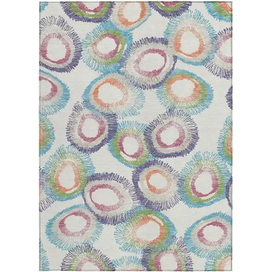 Pearl Ivory And Green Geometric Washable Indoor Outdoor Area Rug Photo 2