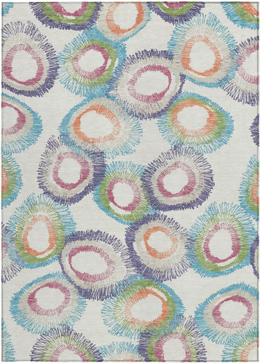 Pearl Ivory And Green Geometric Washable Indoor Outdoor Area Rug Photo 2