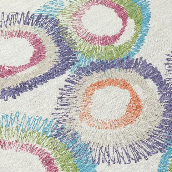 Pearl Ivory And Green Geometric Washable Indoor Outdoor Area Rug Photo 5