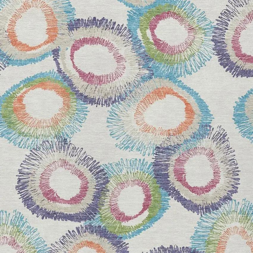 Pearl Ivory And Green Geometric Washable Indoor Outdoor Area Rug Photo 9