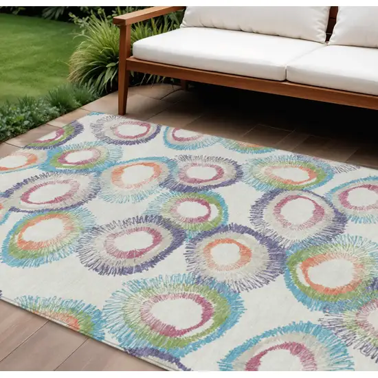 Pearl Ivory And Green Geometric Washable Indoor Outdoor Area Rug Photo 1
