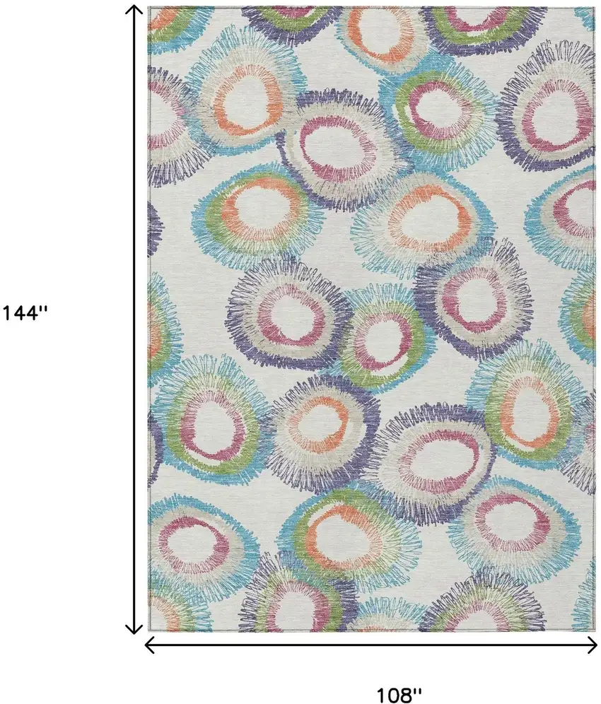 Pearl Ivory And Green Geometric Washable Indoor Outdoor Area Rug Photo 3