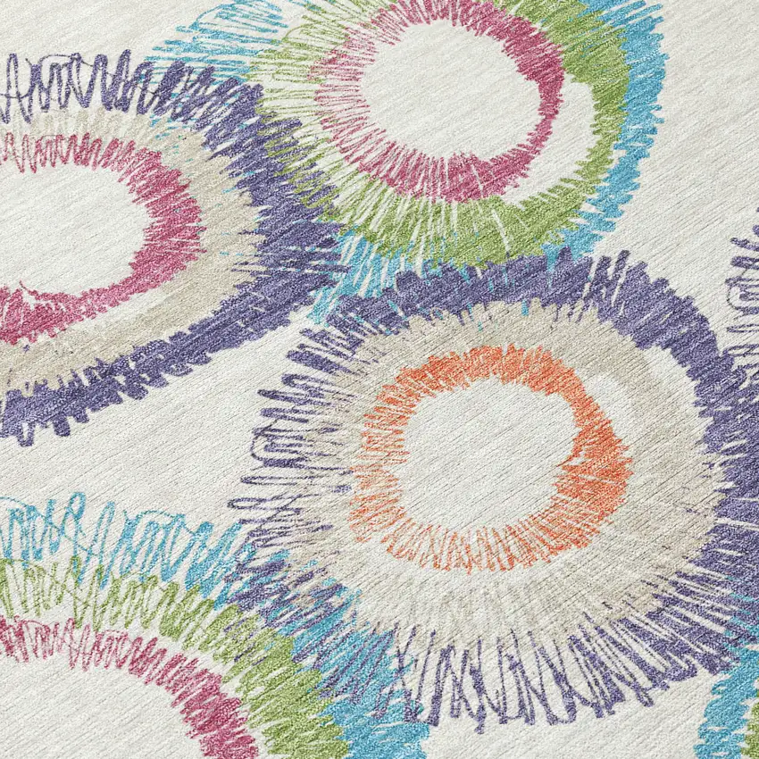 Pearl Ivory And Green Geometric Washable Indoor Outdoor Area Rug Photo 5