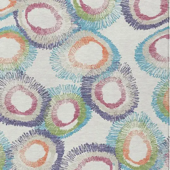 Pearl Ivory And Green Geometric Washable Indoor Outdoor Area Rug Photo 8