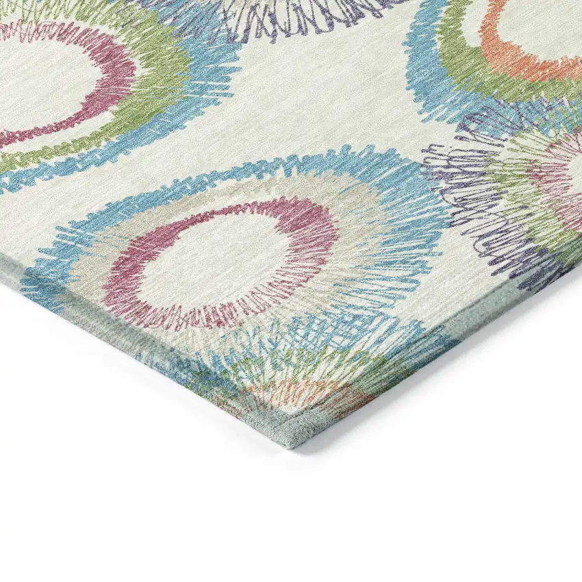 Pearl Ivory And Green Geometric Washable Indoor Outdoor Area Rug Photo 4