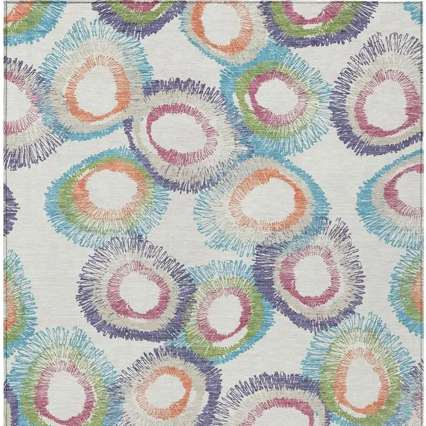 Pearl Ivory And Green Geometric Washable Indoor Outdoor Area Rug Photo 7