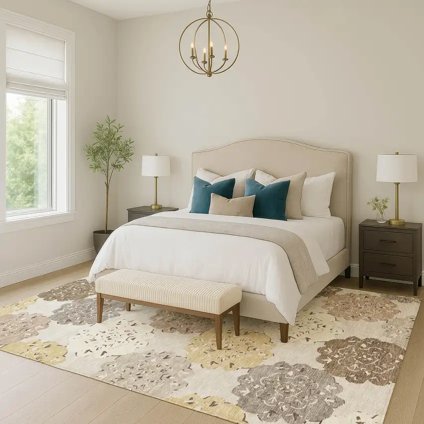 Pearl Ivory And Wheat Quatrefoil Washable Indoor Outdoor Area Rug Photo 8