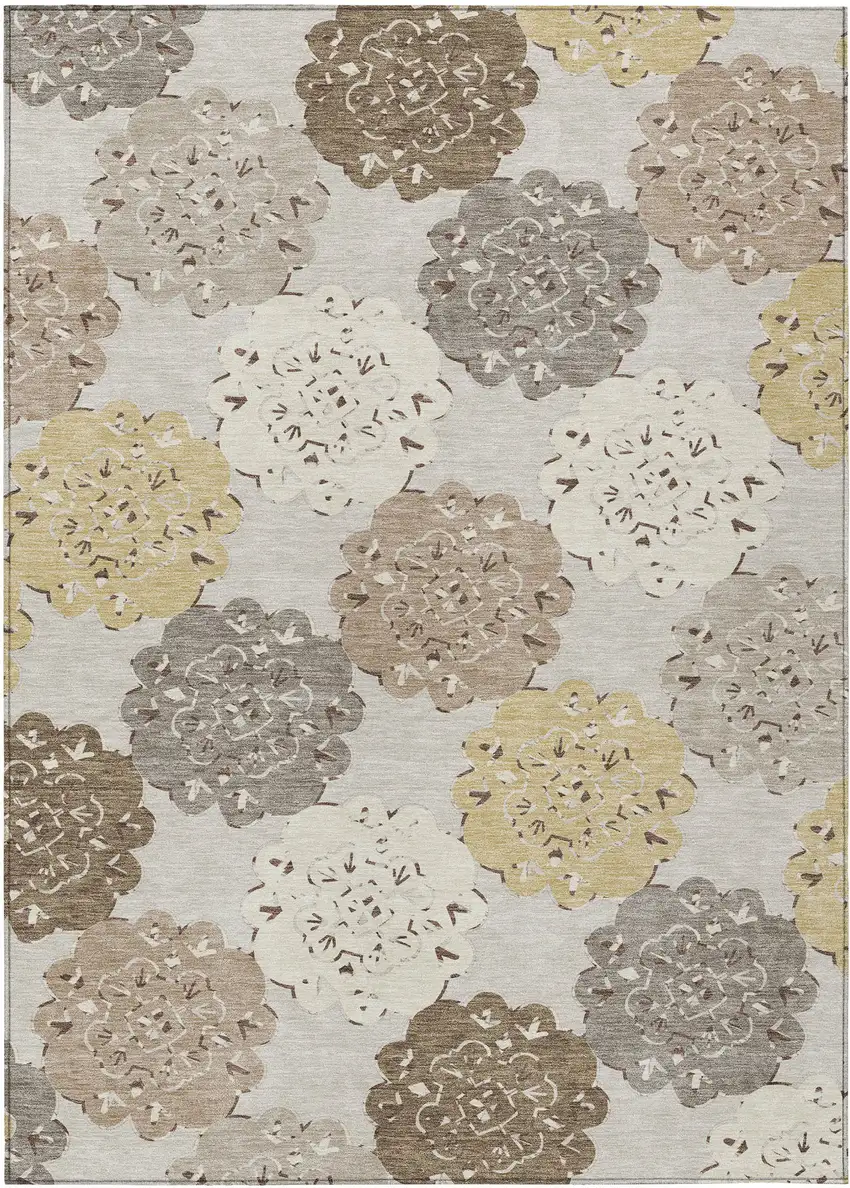 Pearl Ivory And Wheat Quatrefoil Washable Indoor Outdoor Area Rug Photo 2