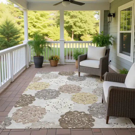 Pearl Ivory And Wheat Quatrefoil Washable Indoor Outdoor Area Rug Photo 9