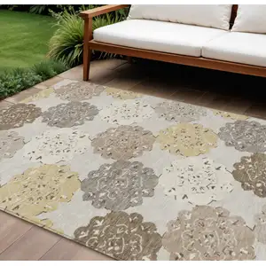 Photo of Pearl Ivory And Wheat Quatrefoil Washable Indoor Outdoor Area Rug