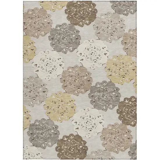 Pearl Ivory And Wheat Quatrefoil Washable Indoor Outdoor Area Rug Photo 3