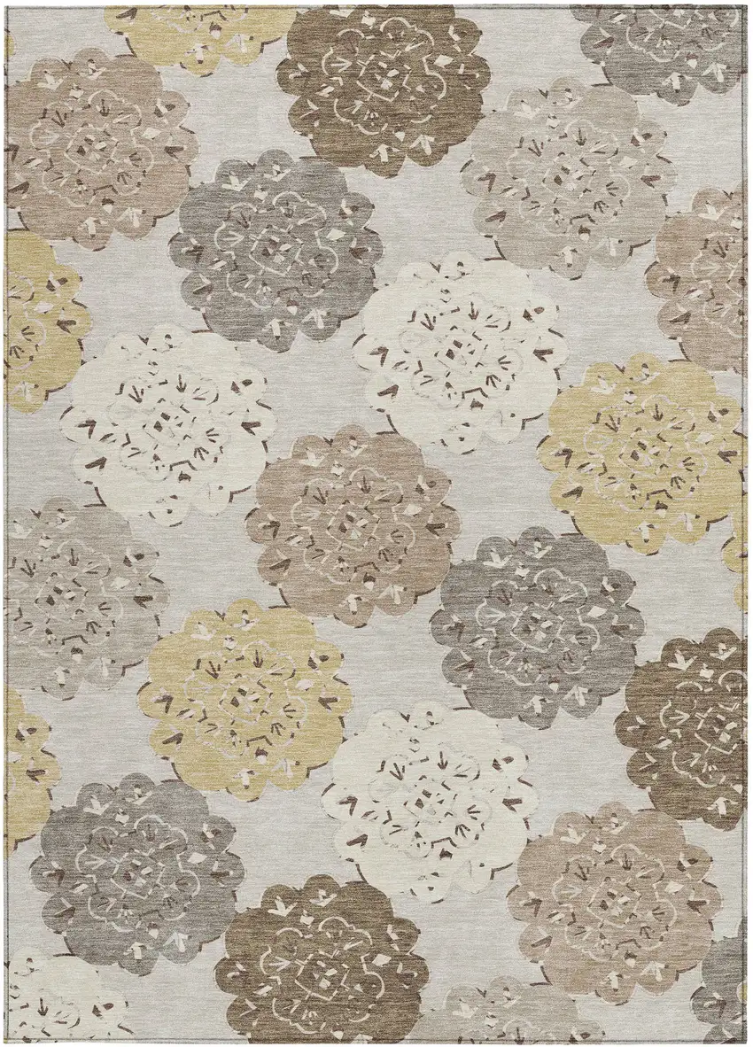 Pearl Ivory And Wheat Quatrefoil Washable Indoor Outdoor Area Rug Photo 3