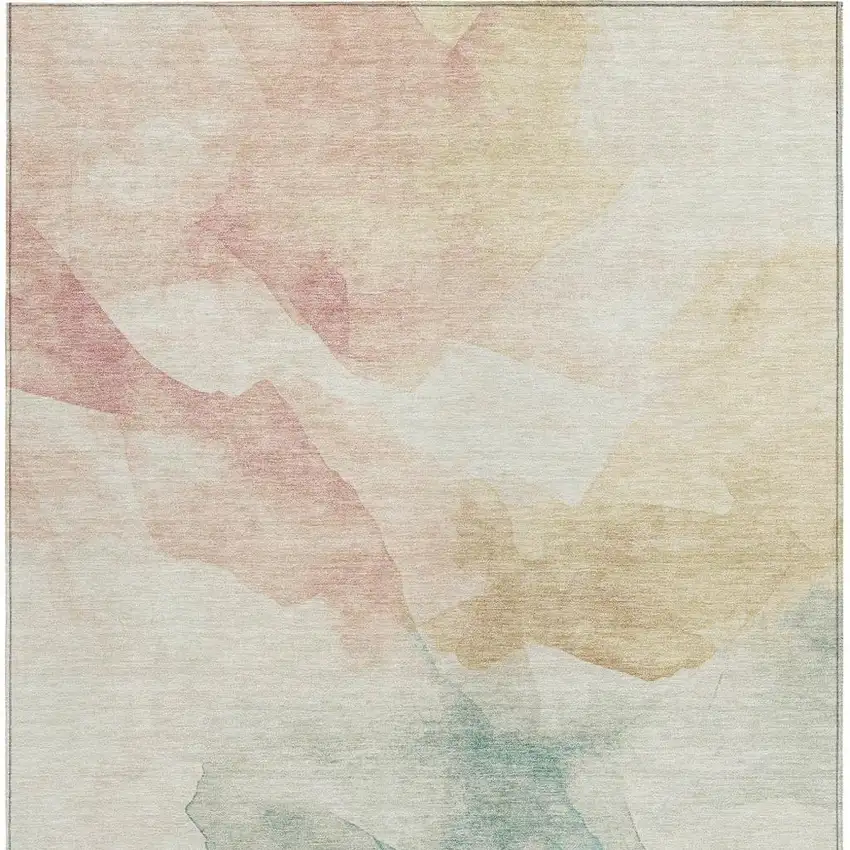 Pearl Ivory Beige And Teal Blue Abstract Washable Indoor Outdoor Area Rug Photo 3