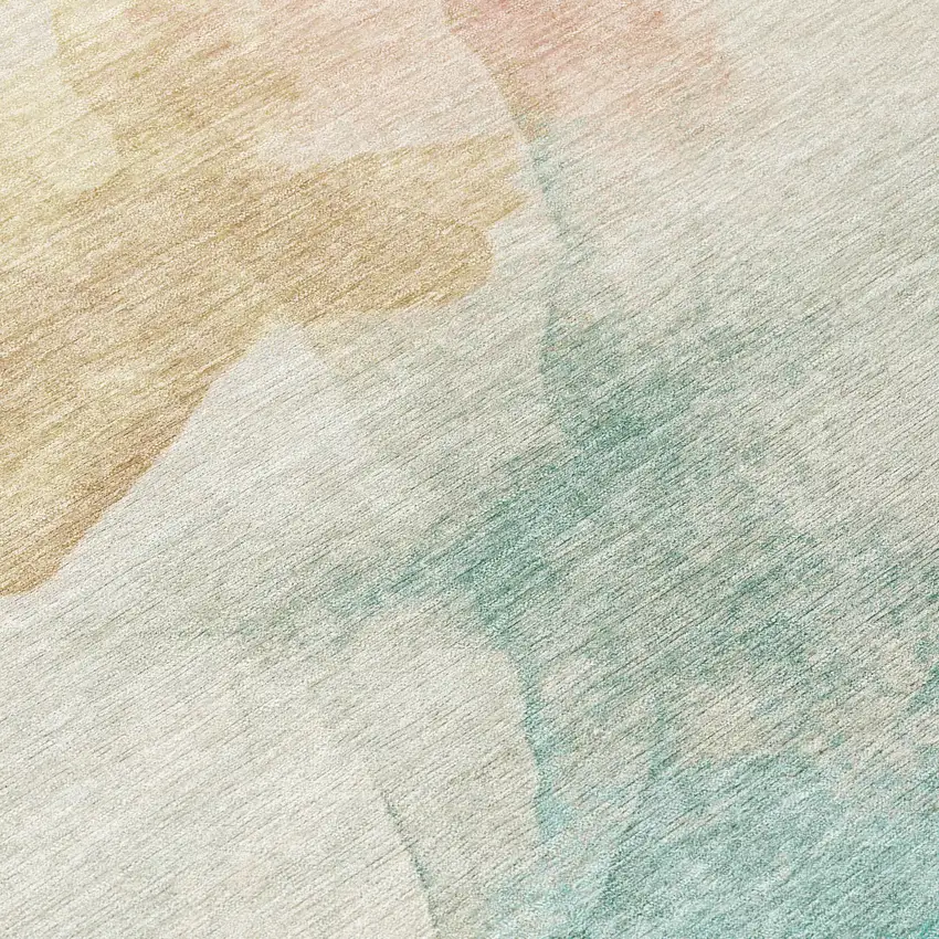Pearl Ivory Beige And Teal Blue Abstract Washable Indoor Outdoor Area Rug Photo 8