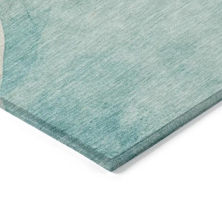 Pearl Ivory Beige And Teal Blue Abstract Washable Indoor Outdoor Area Rug Photo 7