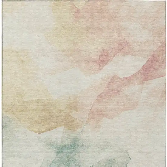 Pearl Ivory Beige And Teal Blue Abstract Washable Indoor Outdoor Area Rug Photo 9