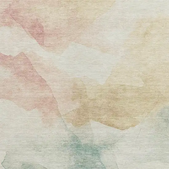 Pearl Ivory Beige And Teal Blue Abstract Washable Indoor Outdoor Area Rug Photo 3