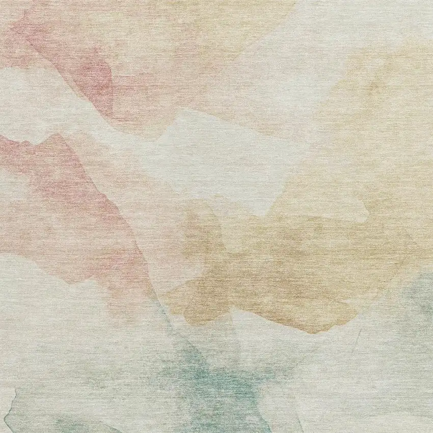 Pearl Ivory Beige And Teal Blue Abstract Washable Indoor Outdoor Area Rug Photo 3