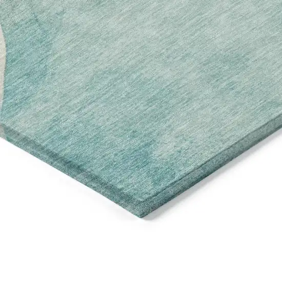 Pearl Ivory Beige And Teal Blue Abstract Washable Indoor Outdoor Area Rug Photo 9