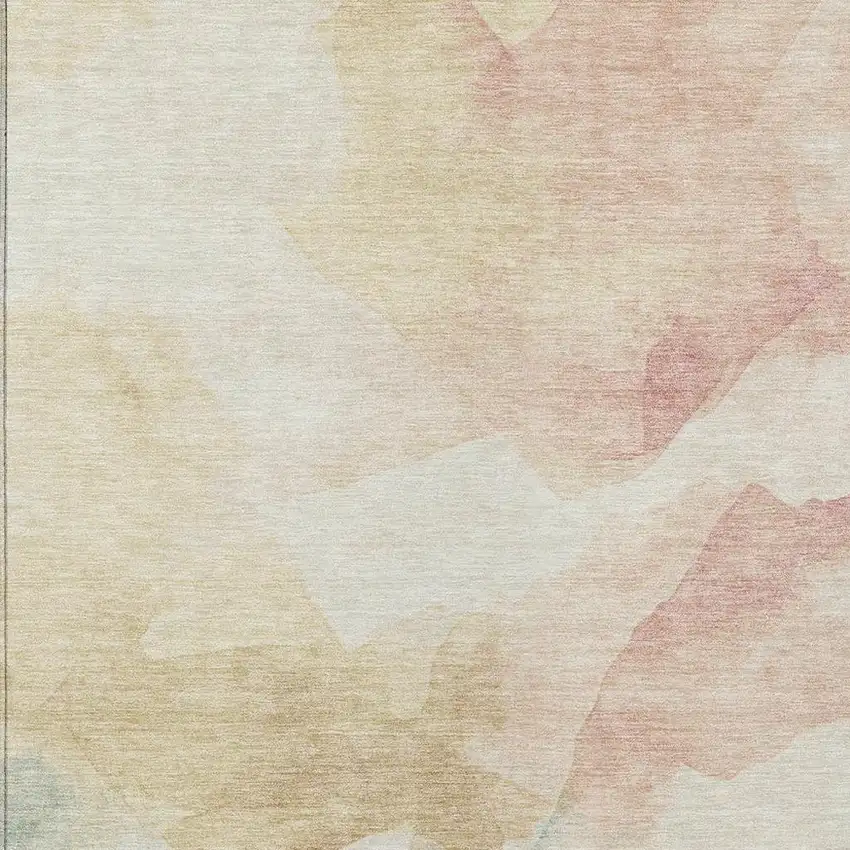 Pearl Ivory Beige And Teal Blue Abstract Washable Indoor Outdoor Area Rug Photo 3