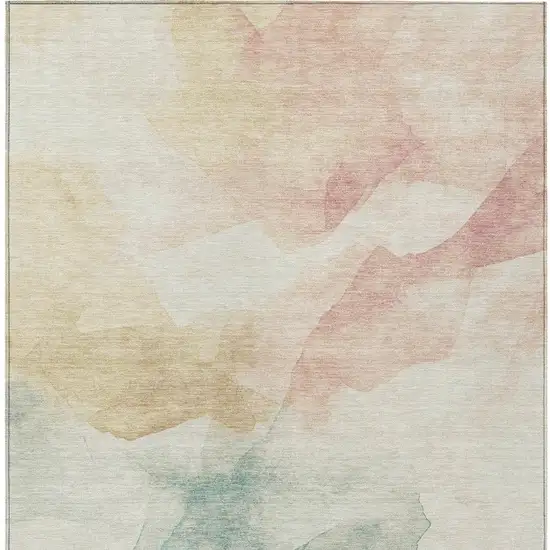 Pearl Ivory Beige And Teal Blue Abstract Washable Indoor Outdoor Area Rug Photo 4