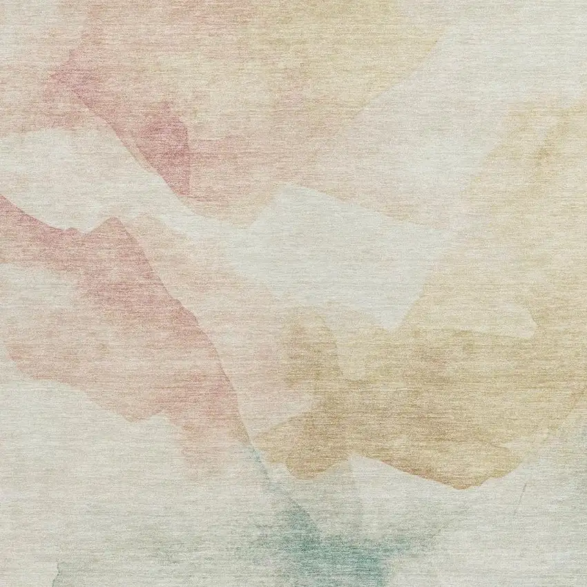 Pearl Ivory Beige And Teal Blue Abstract Washable Indoor Outdoor Area Rug Photo 3