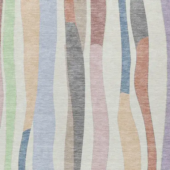 Pearl Lavender Ivory And Mint Green Striped Washable Indoor Outdoor Area Rug Photo 5